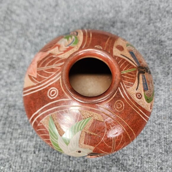 Costa Rica Toucan Hummingbird butterfly Ceramic Vase Folk Art Pottery - Picture 8 of 15